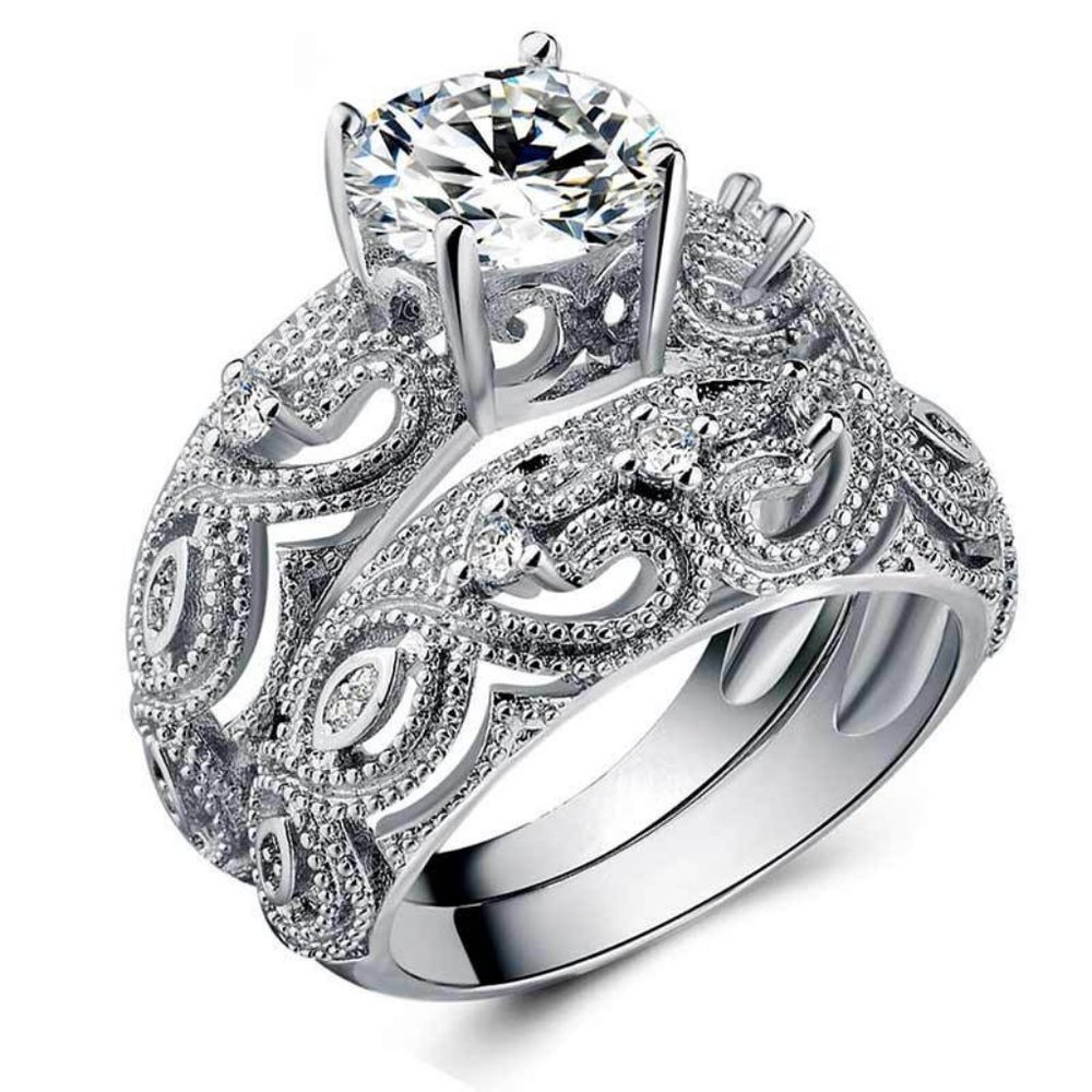 NEW2PC/set 4CT Round Diamond 925 Silver Ring 17 - Picture 5 of 9